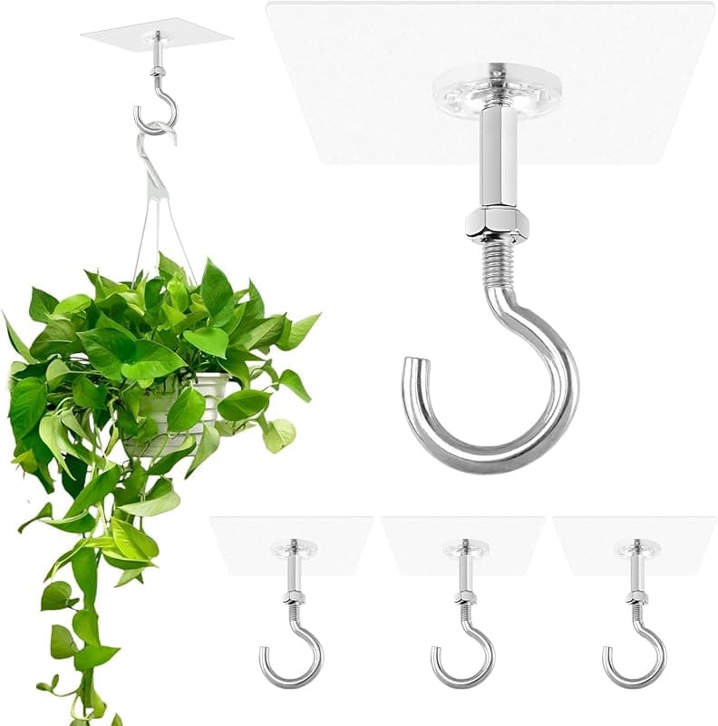 NINEFOX Adhesive Ceiling Hooks, 30 lb, 4 pack